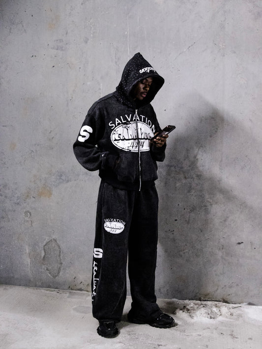 Black Acid Wash Sweatsuit`s