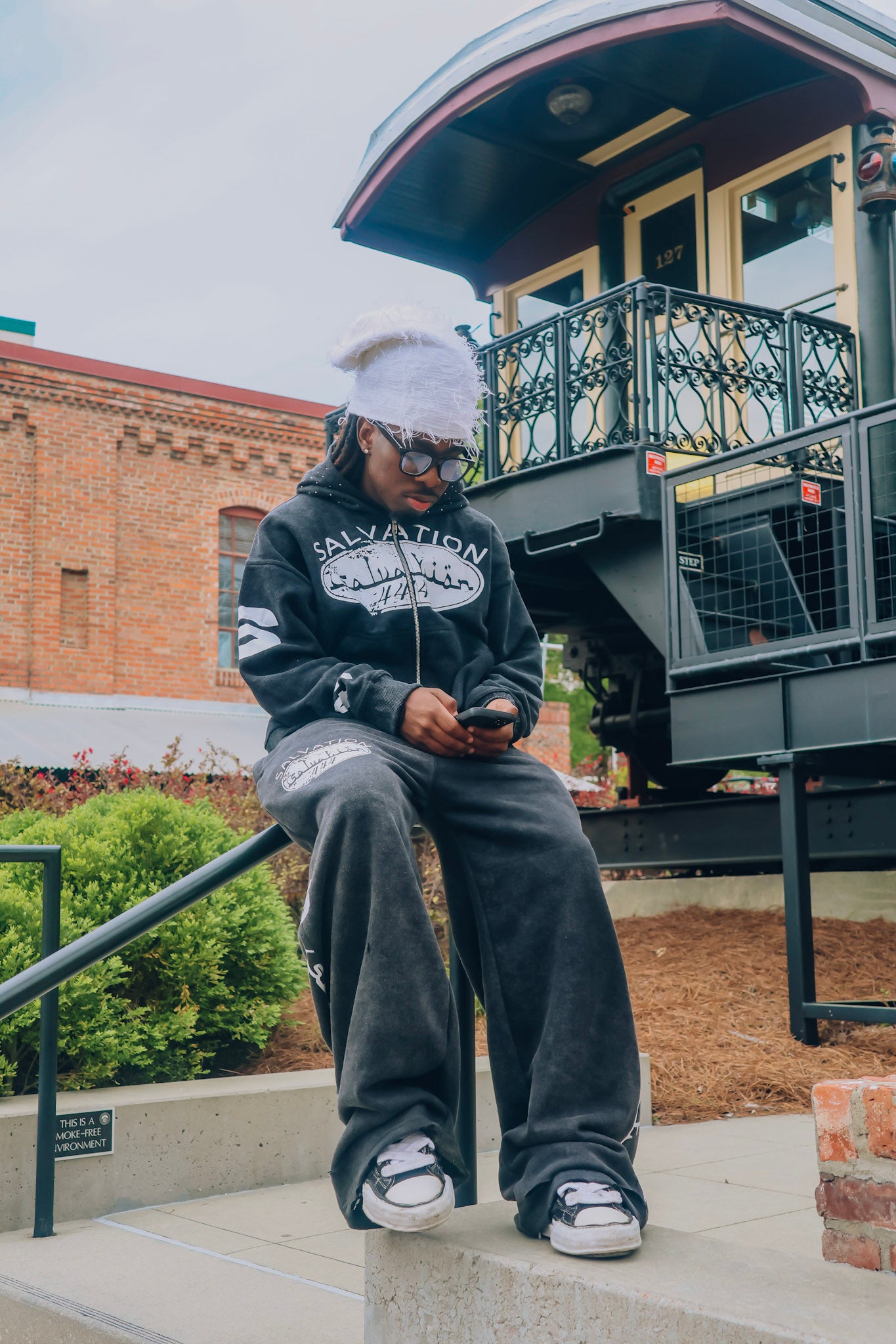 Black Acid Wash Zip Up